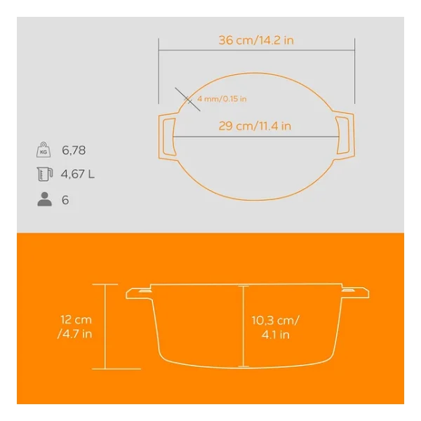 Lava Edition Oval Turuncu 23x29 Cm Döküm Tencere - Görsel 7