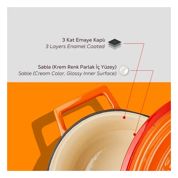 Lava Edition Oval Turuncu 23x29 Cm Döküm Tencere - Görsel 8