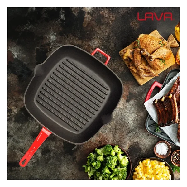 Lava Lv P Gt 2828 K0 R Döküm 28x28 Cm Metal Saplı Kırmızı Izgara Tava - Görsel 9