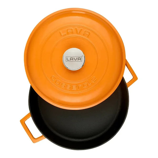 Lava Spring Kubbe Kapaklı Turuncu 28 Cm Çok Amaçlı Yayvan Döküm Tencere - Görsel 7