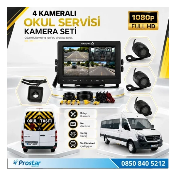 Kayıtlı Okul Ve Servis Taşıtları 4 Lü Kamera 7 Inç Monitör Full Set 256 GB Sd Kart Desteği - Görsel 4
