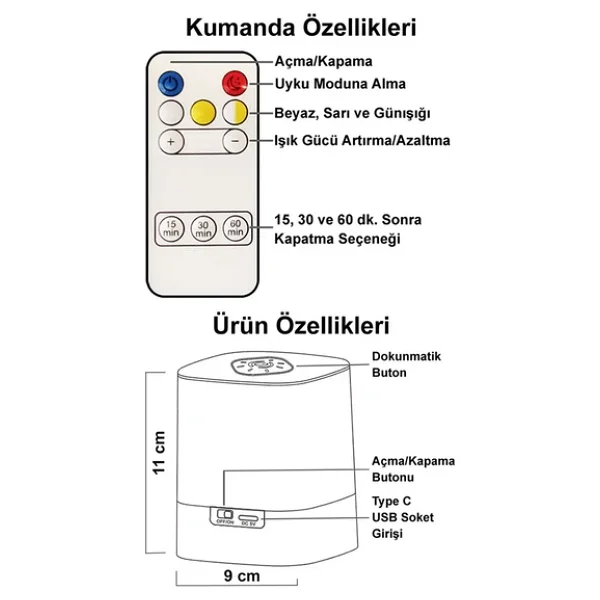 Greentech Masaüstü Şarjlı LED Aydınlatma - Gece Lambası / Gt-Cl09 - Görsel 5