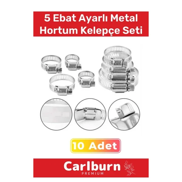 Özel Üretim Hortum Araç Bahçe Paslanmaz Çelik 5 Ebat 10 Adet Ayarlı Metal Kelepçe Seti - Görsel 3