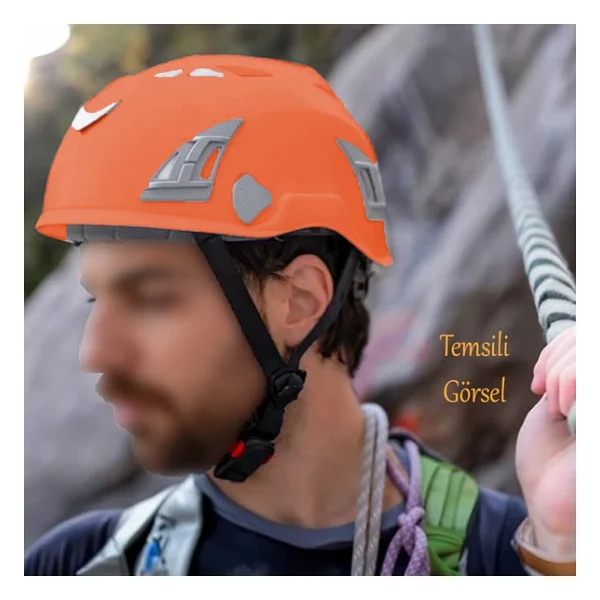 Dağcı Tırmanma Bareti Turuncu Renk Baş Koruyucu Kask Ce En12492 Sertifikalı 51-62 Cm Ayarlanabilir - Görsel 6