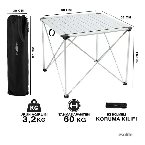 Evolite Discovery 68x68 Cm Alüminyum Katlanır Kamp Masası - Görsel 5