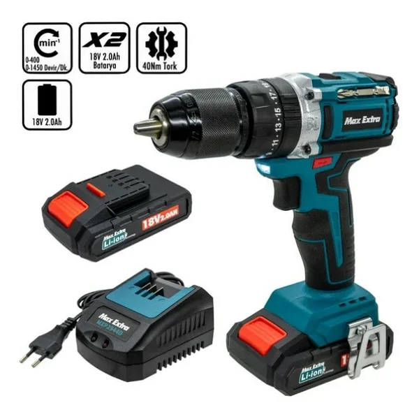 Max Extra Mxp2944d 18 V 2 Ah Çift Akülü Darbeli Matkap - Görsel 3