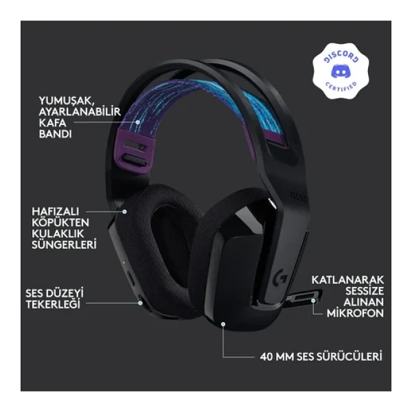 Logitech G535 Lightspeed Kablosuz Kulak Üstü Oyuncu Kulaklığı - Görsel 8