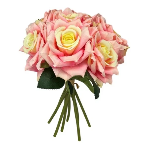 Nettenevime Yapay Çiçek Pembe Koyu Gül 10lu Demet Gelin Çiçeği Buketi Masa Üstü Vazo Çiçeği 25cm - Görsel 3