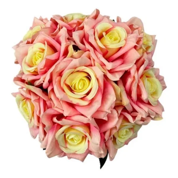 Nettenevime Yapay Çiçek Pembe Koyu Gül 10lu Demet Gelin Çiçeği Buketi Masa Üstü Vazo Çiçeği 25cm - Görsel 7