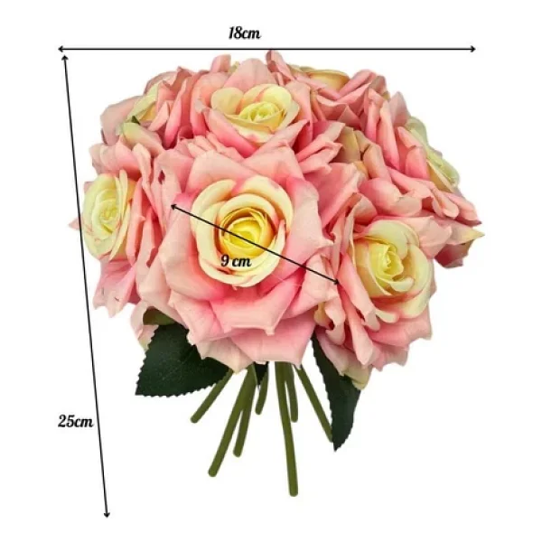 Nettenevime Yapay Çiçek Pembe Koyu Gül 10lu Demet Gelin Çiçeği Buketi Masa Üstü Vazo Çiçeği 25cm - Görsel 2