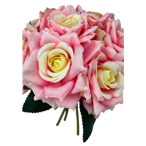 Nettenevime Yapay Çiçek Pembe Koyu Gül 10lu Demet Gelin Çiçeği Buketi Masa Üstü Vazo Çiçeği 25cm - Görsel 4
