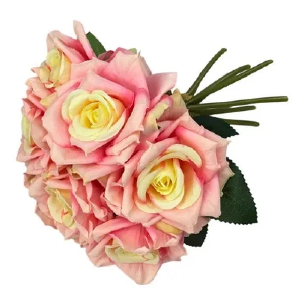 Nettenevime Yapay Çiçek Pembe Koyu Gül 10lu Demet Gelin Çiçeği Buketi Masa Üstü Vazo Çiçeği 25cm - Görsel 5