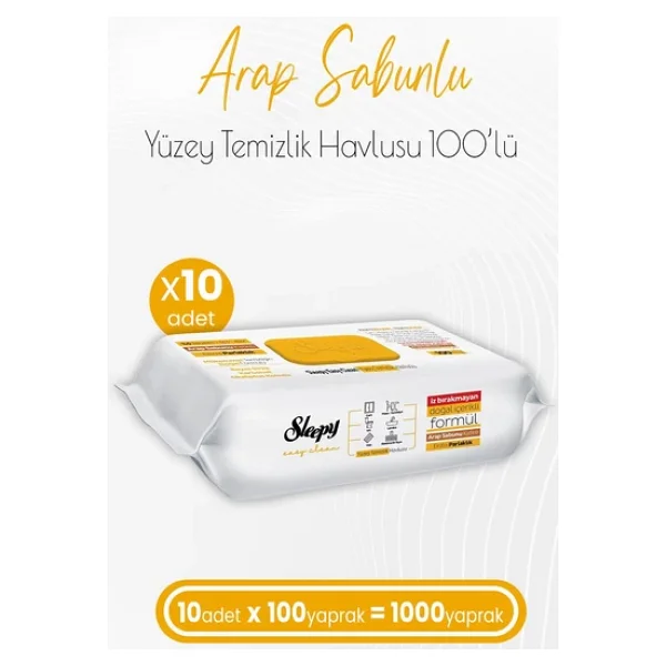 Sleepy Easy Clean Beyaz Sabun Katkılı Yüzey Temizlik Havlusu 100 Yaprak 10'lu - Görsel 4