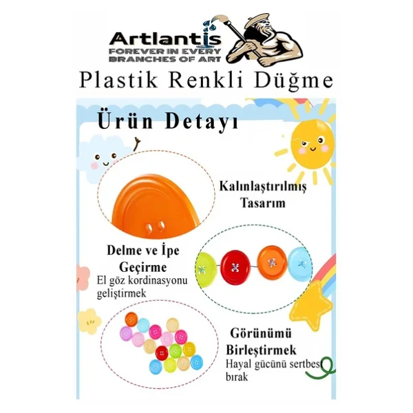 Renkli Düğme Plastik 1.2cm 150 Li 1 Paket 12 Mm Plastik Renkli Düğme Dikiş Parlak Yuvarlak 4 Delikli Düğme Etkinlik Okul - Görsel 4
