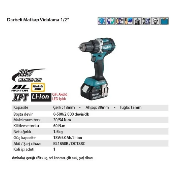 Makita Dhp484rtj Darbeli Matkap - Görsel 8