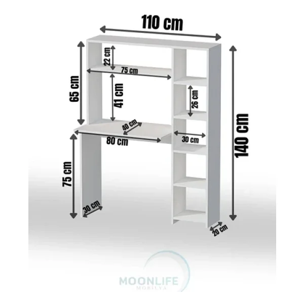 Moonlife Duru Kitaplıklı Çalışma Masası - Görsel 8