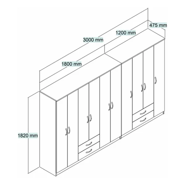 Nisa 10 Kapılı 4 Çekmeceli 16 Raflı Geniş Gardrop Çam - Grd1402 - Görsel 6