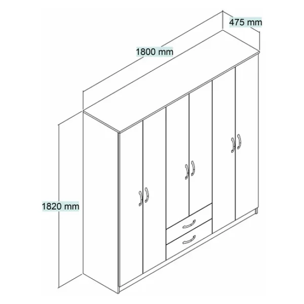 Nisa 6 Kapılı 2 Çekmeceli 7 Raflı Geniş Gardrop Çam - Grd1102 - Görsel 6