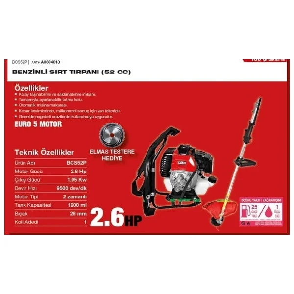 Attlas Bcs 52 P 2.6 Hp Benzinli Sırt Tırpanı - Görsel 6