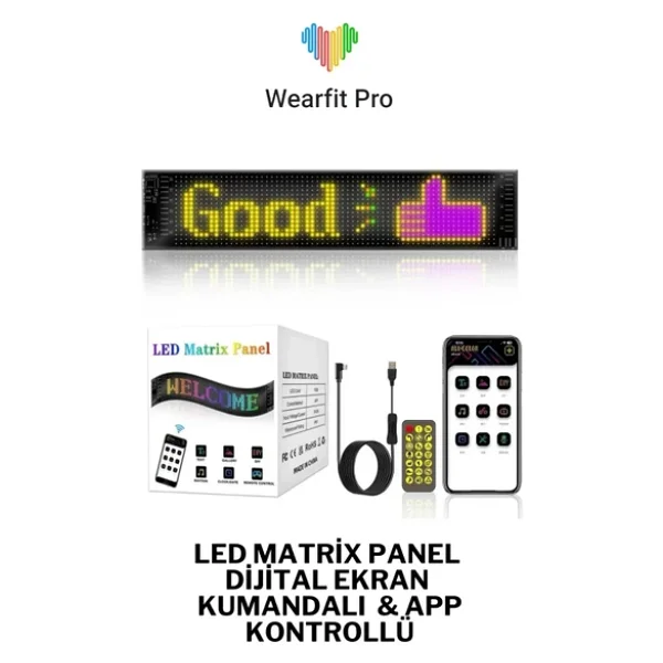 LED Ekran Matrix Panel Cama Yapışan En Büyük Boy 16x96 Telefon App Kontrol Digital Araba Yazısı - Görsel 3