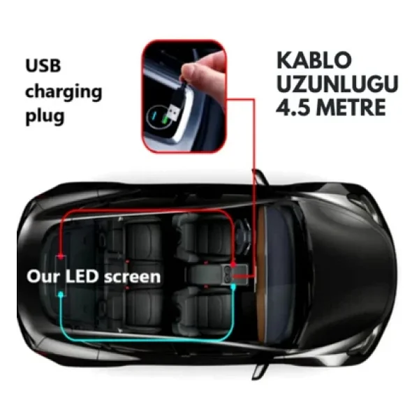 LED Ekran Matrix Panel Cama Yapışan En Büyük Boy 16x96 Telefon App Kontrol Digital Araba Yazısı - Görsel 6