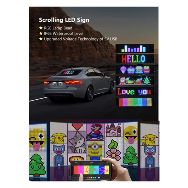 LED Ekran Matrix Panel Cama Yapışan En Büyük Boy 16x96 Telefon App Kontrol Digital Araba Yazısı - Görsel 5