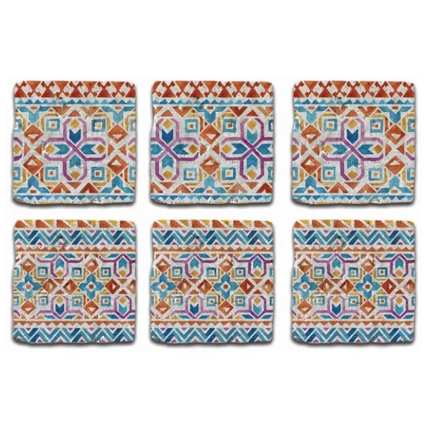 Doğal Taş Bardak Altlığı 6'lı Telli Model D (Boho Tema) - Görsel 2