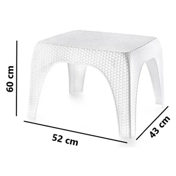 Omnipazar Hasır Desen Plastik Bahçe Balkon Plaj Şezlong Sehpa 4'lü Set Beyaz - Görsel 4