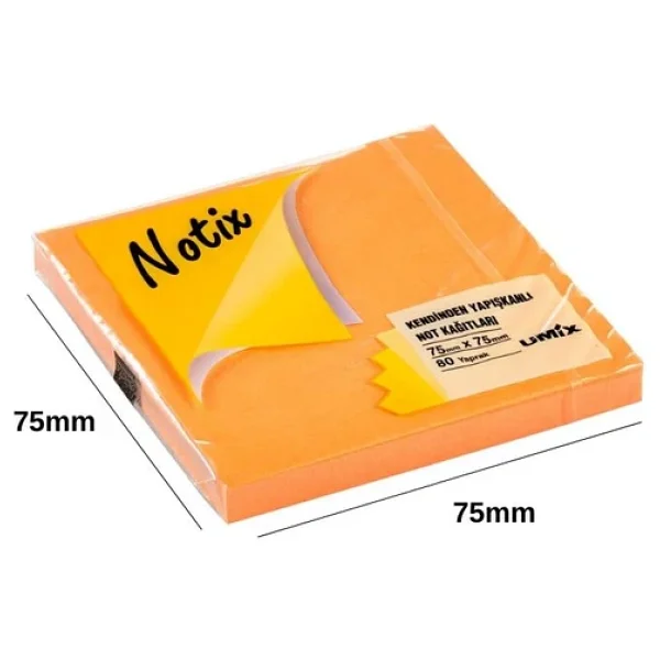 Notix Yapışkanlı Not Kağıdı Neon Turuncu 75 Mm X 75 Mm 80 Yaprak - Görsel 4