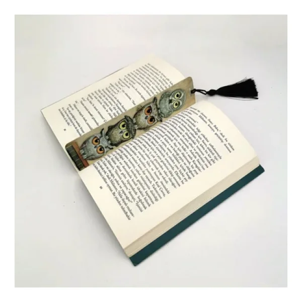 Sevimli Baykuşlar Baskılı, Püsküllü Kitap Ayracı (Hediyelik Bookmark,Ayraç-119) - Görsel 2