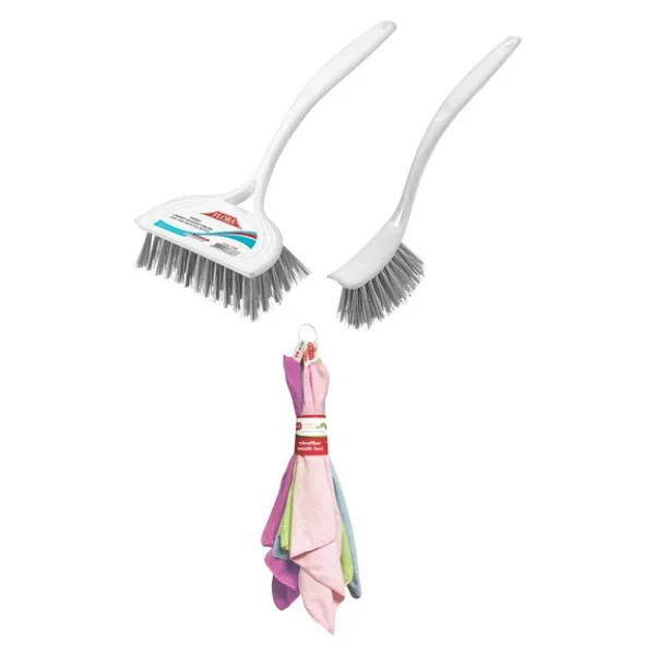 Flora 3 Lü Temizlik Seti, F367 Bulaşık Fırçası + F388 Lavabo Küvet Fırçası + F222 Mikrofiber Bez Seti - Görsel 4