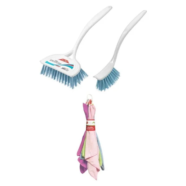 Flora 3 Lü Temizlik Seti, F367 Bulaşık Fırçası + F388 Lavabo Küvet Fırçası + F222 Mikrofiber Bez Seti - Görsel 3