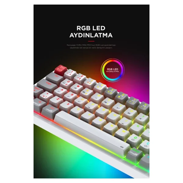Rampage Yoru Mini Pro RGB Tkl Red Switch Kablolu/Kablosuz Mekanik Oyuncu Klavyesi - Görsel 4