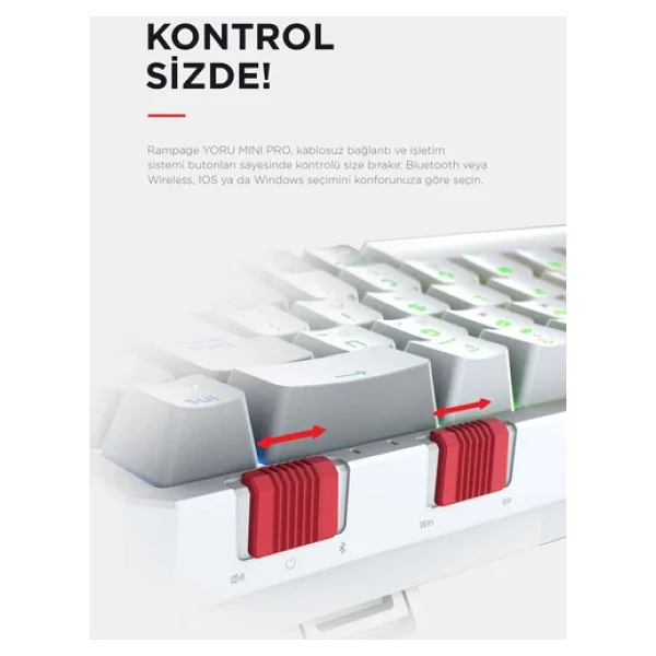 Rampage Yoru Mini Pro RGB Tkl Red Switch Kablolu/Kablosuz Mekanik Oyuncu Klavyesi - Görsel 5