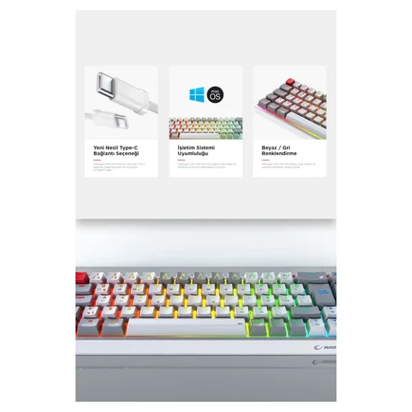 Rampage Yoru Mini Pro RGB Tkl Red Switch Kablolu/Kablosuz Mekanik Oyuncu Klavyesi - Görsel 8