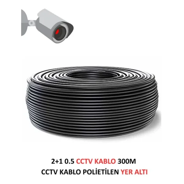 Fury 2+1 0.5mm Polietilen Yer Altı Cctv Kablo Güvenlik Kamera Kablosu 300m - Görsel 5