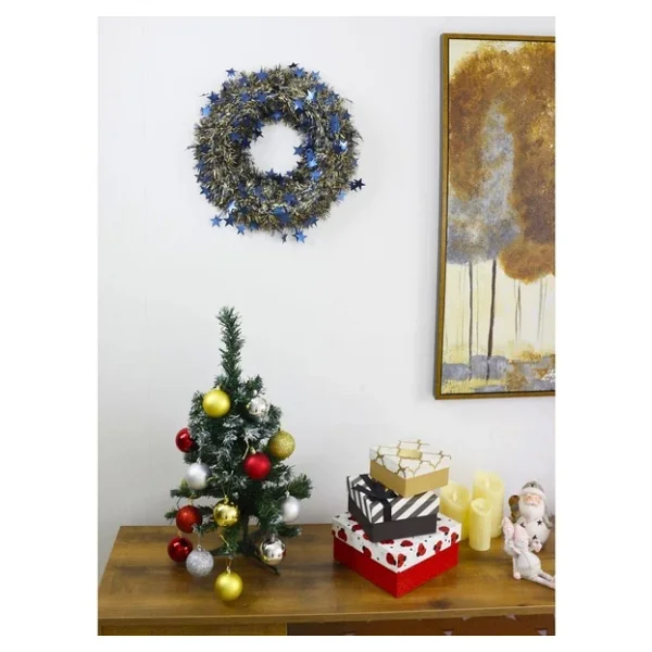 T.Concept Yılbaşı Ön Kapı Süsü Yeni Yıl Noel Dekorasyon Mavi Gold Yıldızlı Çelenk - Görsel 4