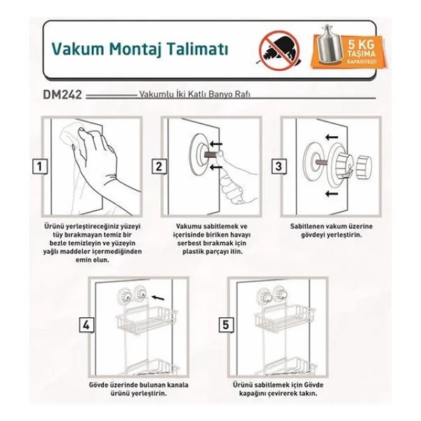 Geseus Va Kumlu İki Katlı Banyo Rafı Şampuanlık Delme Vida Matkap Yok! Mat Siyah-Dm242 - Görsel 4