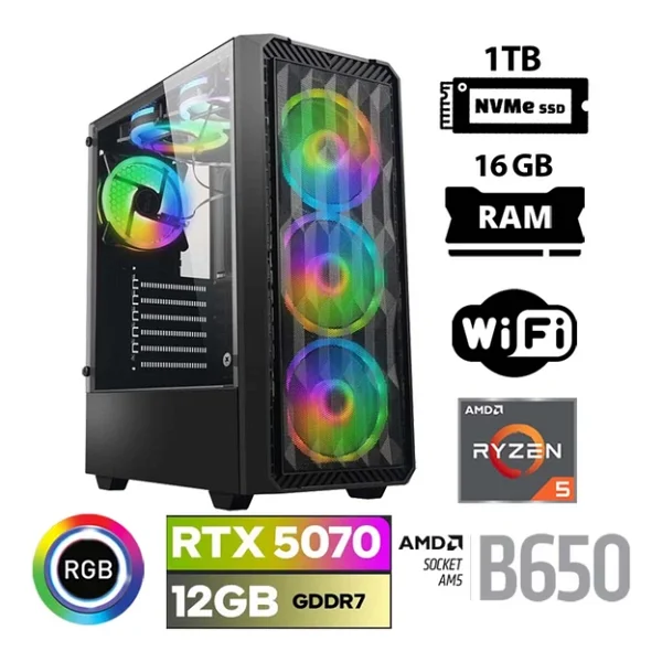 Xaser Thunder X10 Ryzen 5 7500f 16gb DDR5 RAM 1tb M.2 Nvme SSD 12gb Rtx5070 Masaüstü Oyuncu Bilgisayarı - Görsel 3