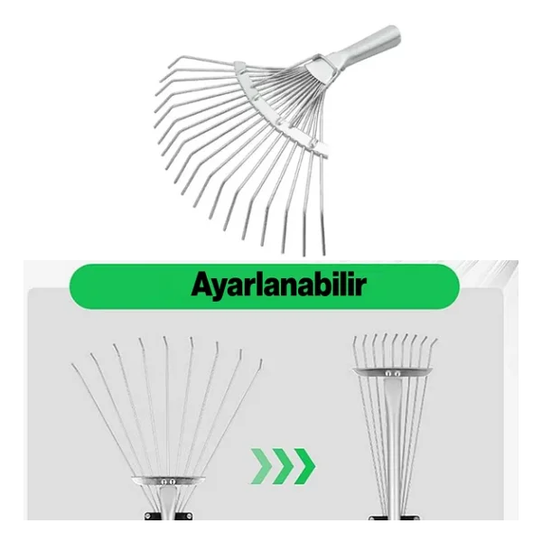 Metal Ayarlanabilir Bahçe Tarla Tırmık Çim Peyzaj Yaprak Ot Saman Temizleme Toplama Tırmığı 1 Adet - Görsel 4