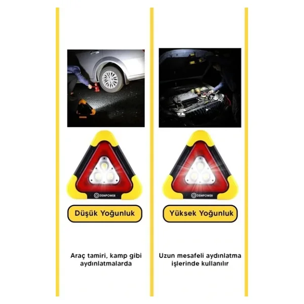 Premium Güneş Enerjili Güçlü Işık 3 Ledli Solar Üçgen Refluj Reflektör Acil Durum Uyarı Lambası - Görsel 3