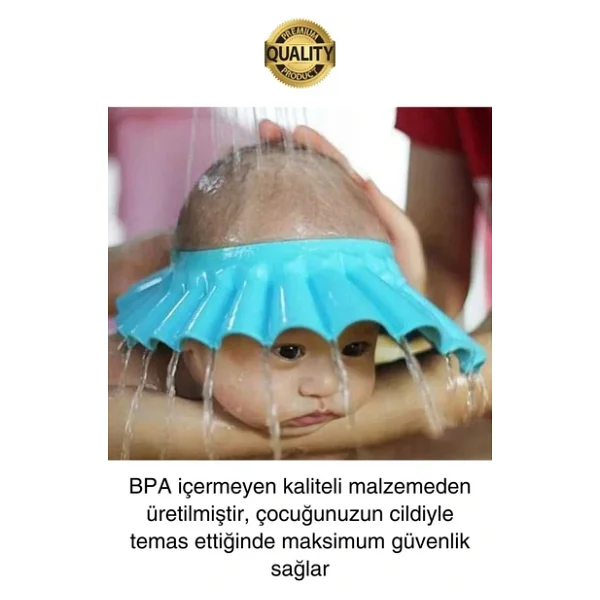Ayarlanabilir Çocuk Bebek Duş Şapkası Göze Şampuan Su Sabun Kaçmasını Önleyen Koruyucu Banyo - Görsel 3