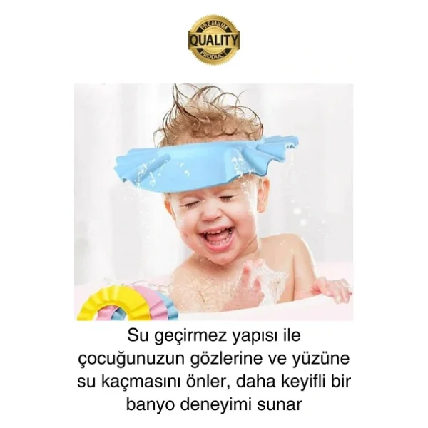 Ayarlanabilir Çocuk Bebek Duş Şapkası Göze Şampuan Su Sabun Kaçmasını Önleyen Koruyucu Banyo - Görsel 2