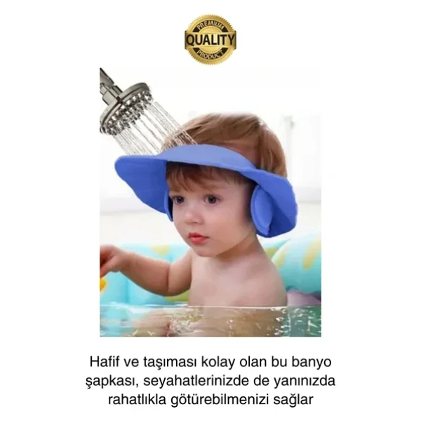 Ayarlanabilir Çocuk Bebek Duş Şapkası Göze Şampuan Su Sabun Kaçmasını Önleyen Koruyucu Banyo - Görsel 4