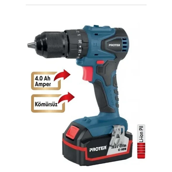 Proter Pst 544 Bl 20 V Çift Akülü 4 Ah Darbeli Matkap - Görsel 4