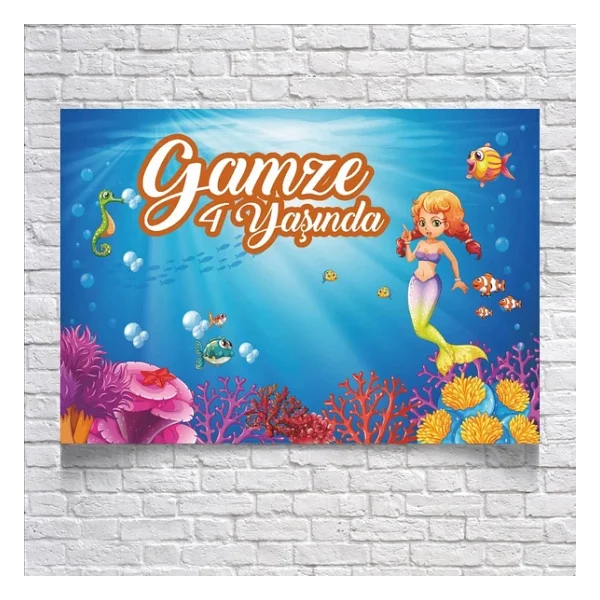 Deniz Ve Deniz Kızı Temalı Doğum Günü Afişi 100x150 Cm - Görsel 3