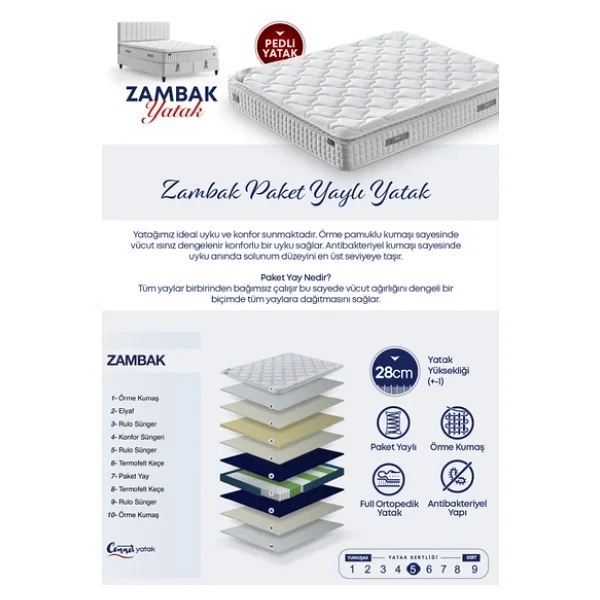 Cennet Yatak Zambak Modeli Full Ortopedik Çift Kişilik Pedli Yataklı Baza Ve Başlık Takımı 3 Lü Set - Görsel 6