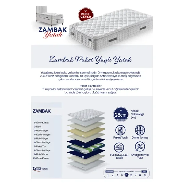 CENNET YATAK Zambak Modeli Tek Kişilik Antibakteriyel Pedli Yatak Full Ortopedik Paket Yaylı Yatak - Görsel 4