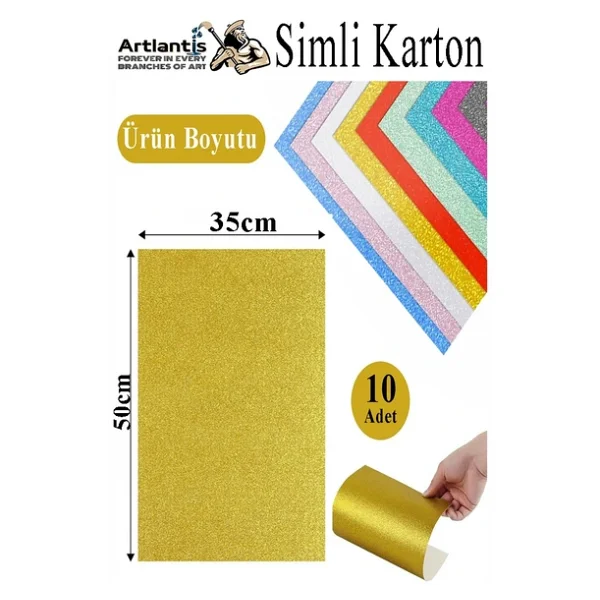 Simli Karton 35x50 Cm 10 Renk 1 Paket 10 Lu Simli Karton Parıltılı Kağıt Anasınıfı Kreş Etkinlik Proje Dekoratif - Görsel 4