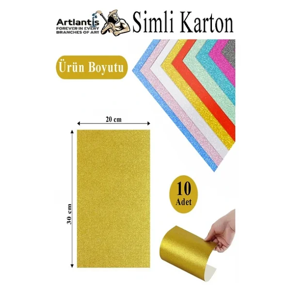 Simli Karton A4 20x30 Cm 10 Renk 1 Paket 10 Lu Simli Karton Parıltılı Kağıt Anasınıfı Kreş Etkinlik Proje Dekoratif - Görsel 4